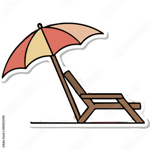 Outdoor Scene With A Beach Chair And Umbrella Ready For Relaxation Under Bright Sunlight With Warm Tones Suggesting A Pleasant Summer Day At The Seaside