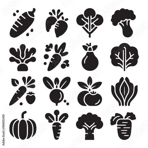Assorted Vegetables Silhouette Set Vector Collection