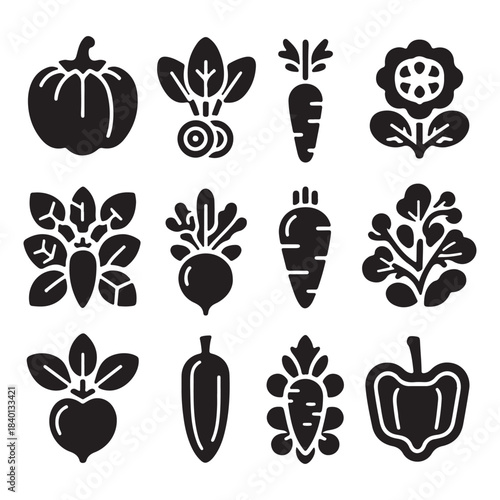 Assorted Vegetables Silhouette Set Vector Collection