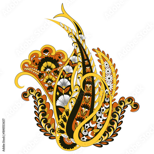 Paisley vector isolated pattern. Fantastic flower, leaves. Textile bohemian print. Batik painting. Vintage