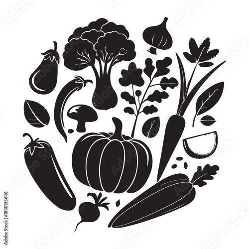 Assorted Vegetables Silhouette Set Vector Collection