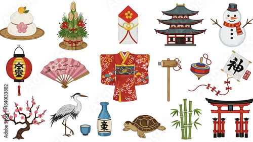 Japanese new year decorations and symbols