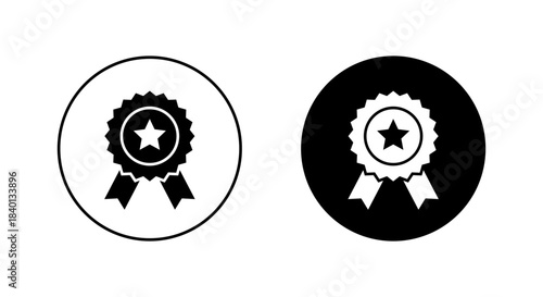 Award medal with star icon. Achievement badge symbol in black circle