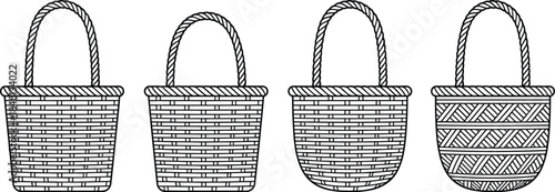 Handmade basket collection, woven texture, traditional craft, rustic design, natural fiber, artisan weave, cultural heritage, decorative storage, vintage style, eco-friendly material