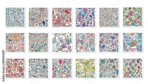 Collection of colorful mosaic tiles with various patterns