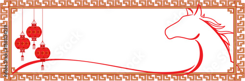 Chinese new year fire horse line art Illustration background
