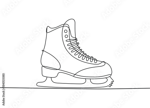 Minimalist elegant continuous line art drawing of a single ice skate shoe for winter sport activity graphic design