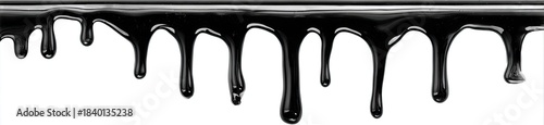 A horizontal band of flowing, glossy black material with dripping patterns against a white background