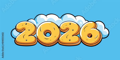Golden bubbly 2026 digits against a backdrop of soft white clouds