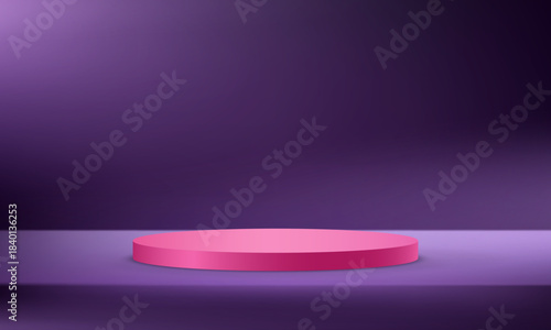 Dark Purple background vector 3d with Pink podium Space for selling products on the website. Abstract wallpaper design with copy space to display your products. Vector illustration.