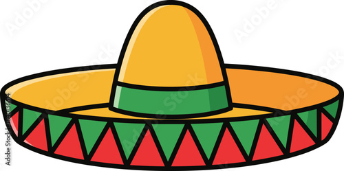 Colorful Mexican Sombrero Hat with Geometric Pattern and Green Band Keywords: sombrero, hat, mexican, mexico, culture, traditional