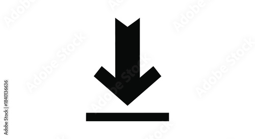 A stark black arrow pointing downwards with a horizontal line below a bold silhouette