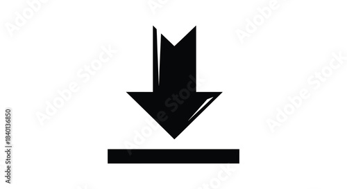 A stark black arrow pointing downwards with a rectangular base a bold silhouette