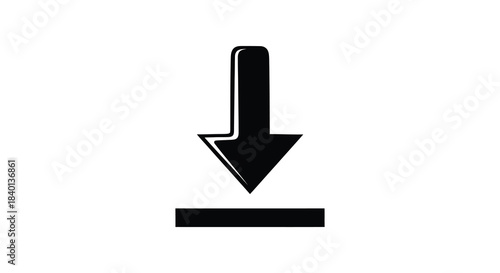 A simple black downward pointing arrow icon design showcasing a stark silhouette