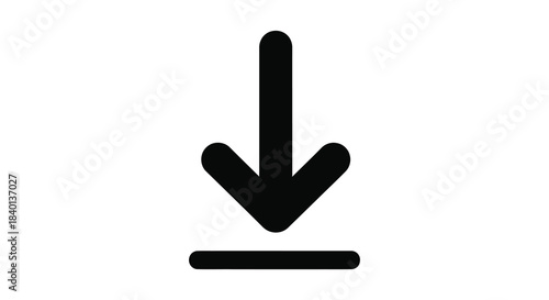 A simple black arrow pointing downwards on a white background a striking silhouette