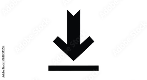 A simple black arrow pointing downwards with a horizontal line a striking silhouette