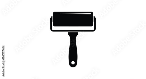 A simple black paint roller tool displayed against a white background a stark silhouette