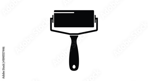 A striking black paint roller graphic on a white background a bold silhouette