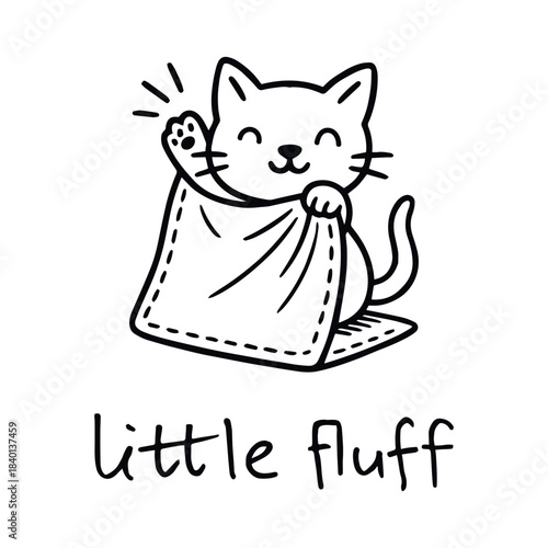 Blanketed kitty waving with cozy charm and a smile full of fluff and love, vector illustration