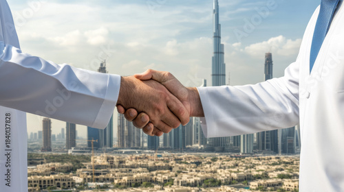 Diverse Business Handshake in Modern City Banner