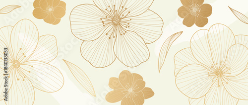 Tropical leaves background vector. Natural jungle monstera palm leaves design in minimal pale green color with contour line art. Design for fabric, print, cover, banner, decoration, wallpaper.