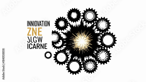 Explosive innovation sparks interconnected gears in a dynamic display of progress.