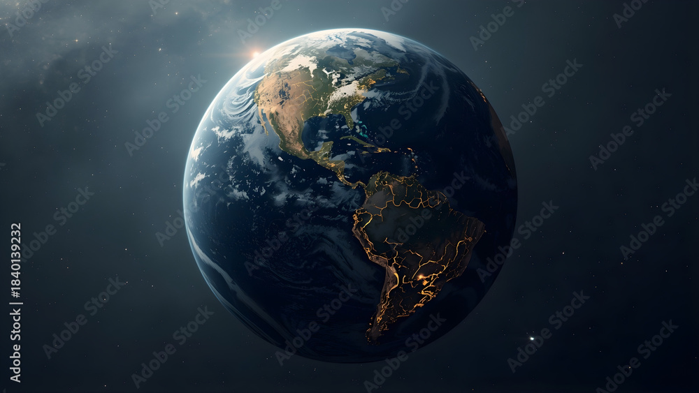 Fototapeta premium Kintsugi Earth – Planet with Golden Cracks, Environmental Restoration Concept