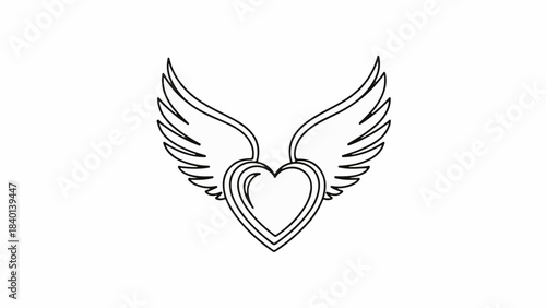 Elegant outline of a heart with outstretched wings, symbolizing love and freedom.