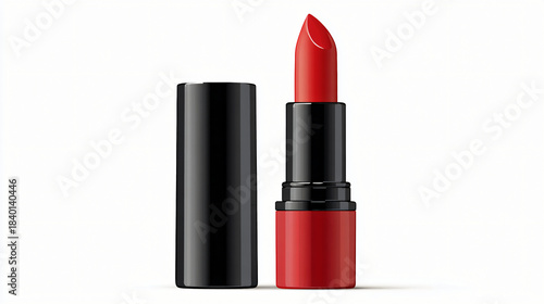 Open red lipstick with black case isolated on white background