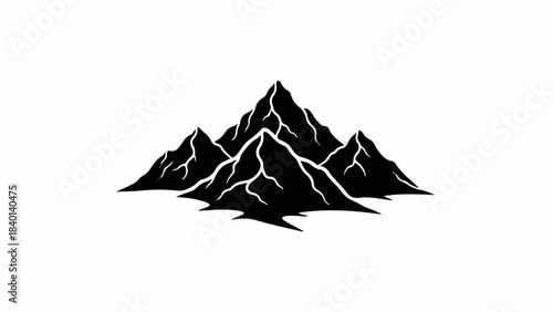 Majestic mountain peaks rise dramatically against a stark white background, evoking a sense of adventure and natural grandeur.