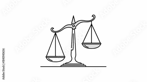 Symbol of justice and balance, scales of justice in a minimalist line drawing