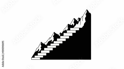 Staircase leading up to a majestic mountain peak, symbolizing aspiration and achievement.