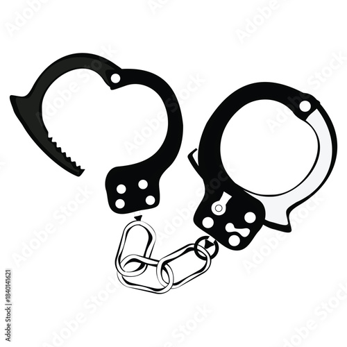 Handcuffs Clipart – Black Silhouette with Open & Closed Cuffs Linked by Chain for Law & Security Designs