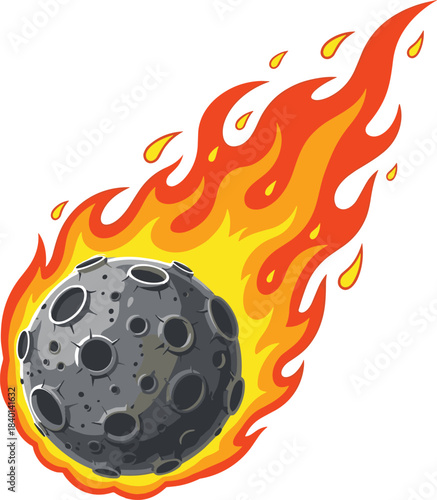 Meteorite burning and falling through the sky with flames asteroid space rock