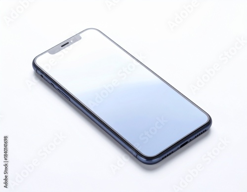 Sleek Modern Smartphone with Reflective Screen and Minimalist Design on White Surface