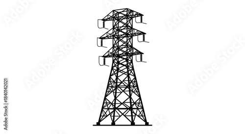 Detailed illustration of a large electrical power transmission tower structure a striking silhouette