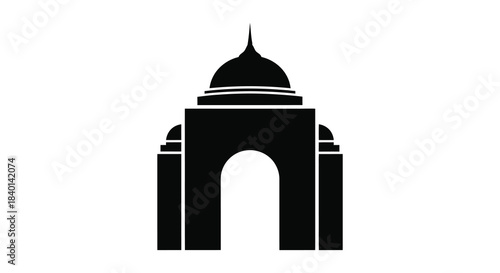 A striking black silhouette of an iconic arched monument with detailed architectural features silhouette