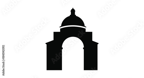 Detailed depiction of a classical architectural structure in stark black silhouette