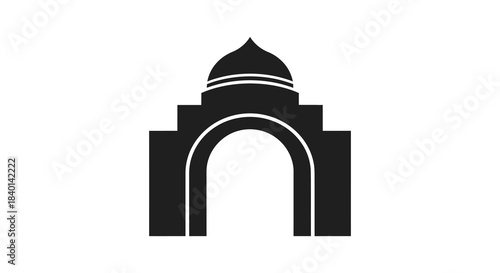 A striking black silhouette of an arched monument with a domed roof design silhouette
