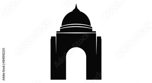 A striking black silhouette of an ornate architectural monument with a domed rooftop silhouette