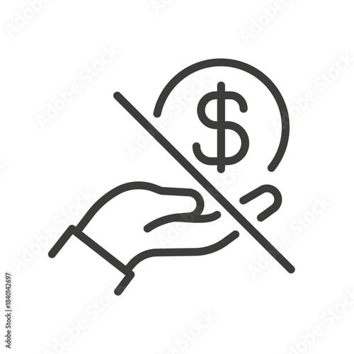 stop corruption icon, no cash, prohibition bribery, free, refuses bribery do not fraud,thin line symbol, editable stroke vector illustration