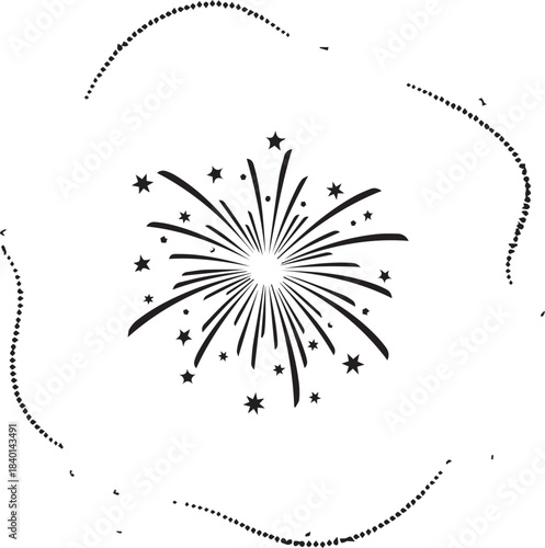 Abstract stylized firework burst with decorative border elements