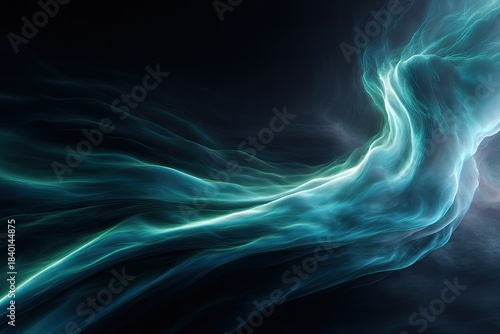 Abstract swirling teal and aqua energy forms on dark background