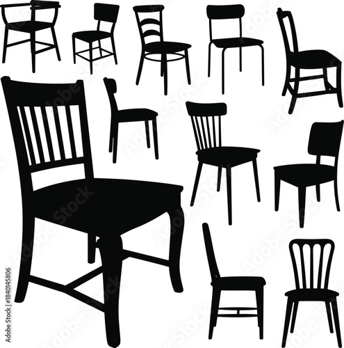 Chair, silhouette, furniture, design, black, white, graphic, posture, style, modern, classic, variation, illustration, seating, form, structure, minimal, interior, decor, arrangement, shape