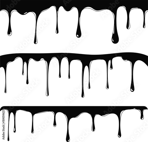 Dripping, black, liquid, silhouette, paint, glossy, horror, Halloween, graphic, design, viscous, splatter, seamless, row, pattern, abstract, scary, ink, dripping effect, industrial