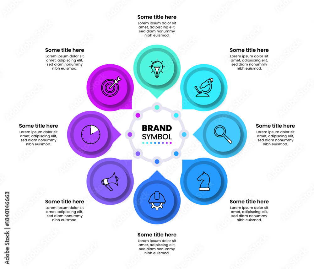 Naklejka premium Infographic template. 8 circles with icons and title in the middle