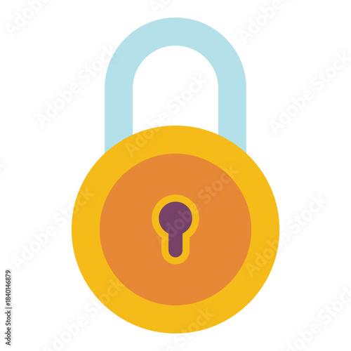 yellow round padlock lock flat icon