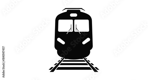 A striking depiction of a train s front view presented as a bold dark silhouette