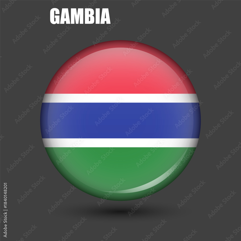Obraz premium The national flag of The Gambia is round.Vector.A round 3d flag icon with high detail.A spherical illustration of the flag.