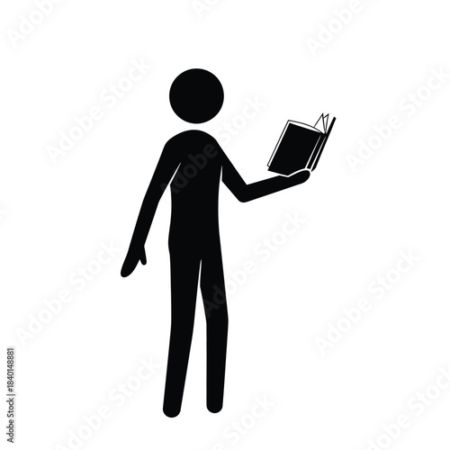 a simple black silhouette of a person intently reading an open book clearly demonstrating the pursuit of knowledge high quality professional